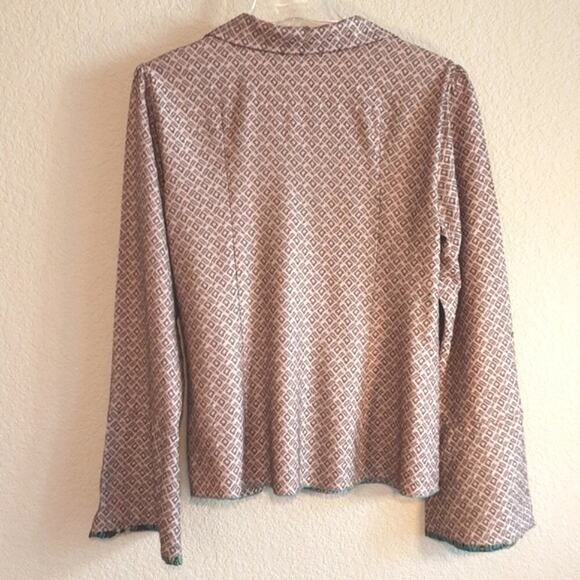 Johnny Was Biya Collection 100% Silk Flare Cuff Hook Close Light Shirt Jacket L - Picture 6 of 6